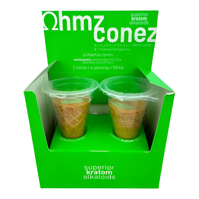 Ohmz Conez Pistachio 50mg premium cannabis edible showcasing the gourmet pistachio flavor