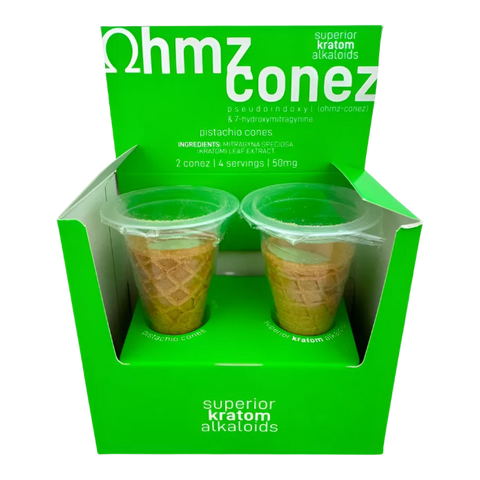 Ohmz Conez Pistachio 50mg premium cannabis edible showcasing the gourmet pistachio flavor