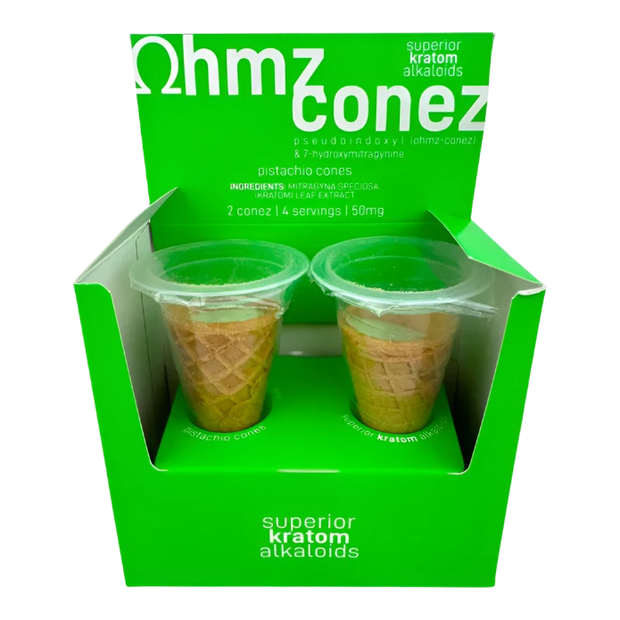 Ohmz Conez Pistachio 50mg premium cannabis edible showcasing the gourmet pistachio flavor