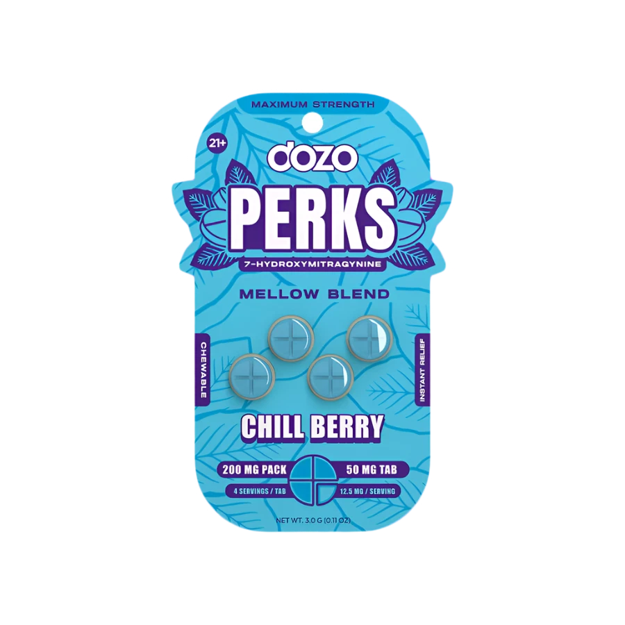 DOZO PERKS Maximum Strength 7-Hydroxy Kratom Chewables in Chill Berry Flavor