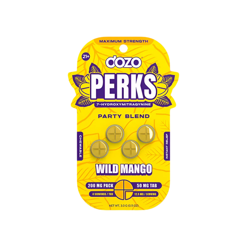 DOZO PERKS Wild Mango 4PK 50MG Maximum Strength 7-Hydroxy Kratom Chewable Tablets