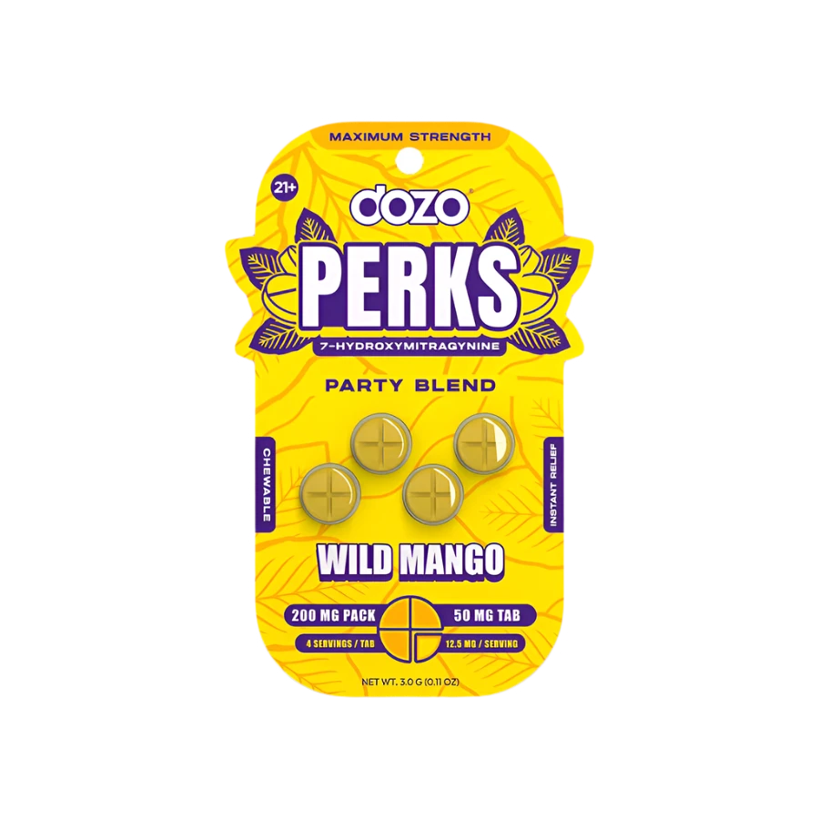 DOZO PERKS Wild Mango 4PK 50MG Maximum Strength 7-Hydroxy Kratom Chewable Tablets