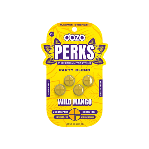 DOZO PERKS Wild Mango 4PK 50MG Maximum Strength 7-Hydroxy Kratom Chewable Tablets