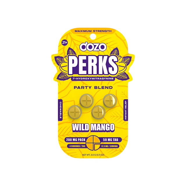 DOZO PERKS Wild Mango 4PK 50MG Maximum Strength 7-Hydroxy Kratom Chewable Tablets