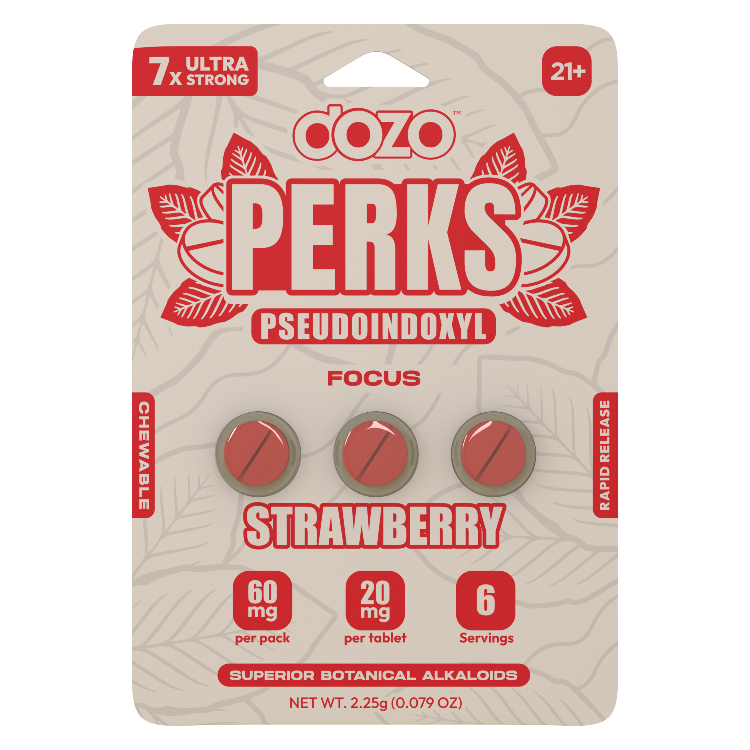Dozo Perks Strawberry Focus Chewable Tablets bottle