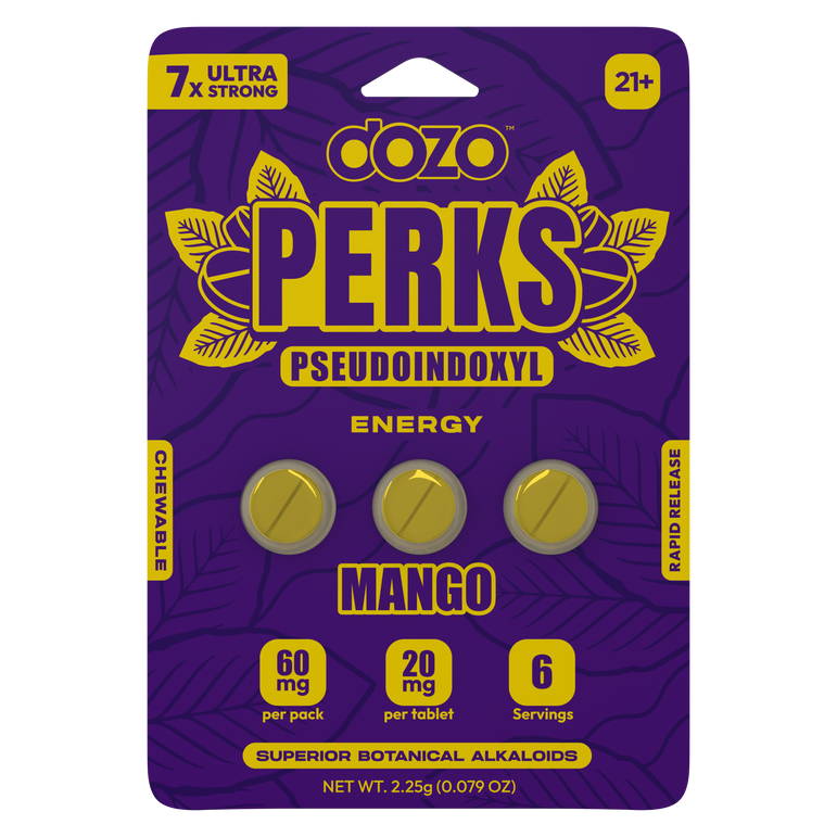 Dozo Perks Mango Chewable Tablets with Pseudoindoxyl and Caffeine for energy boost