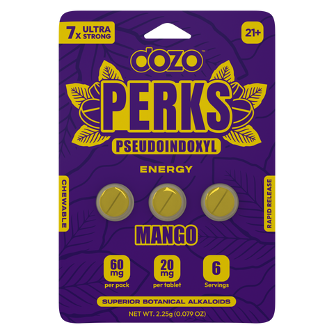 Dozo Perks Mango Chewable Tablets with Pseudoindoxyl and Caffeine for energy boost