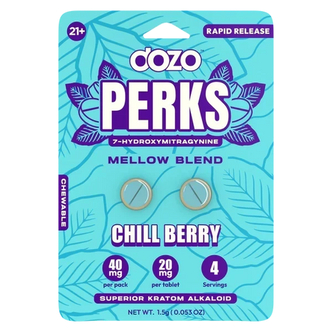 Perks Dozo Chill Berry 2-Pack with two chewable kratom tablets