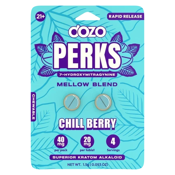 Perks Dozo Chill Berry 2-Pack with two chewable kratom tablets