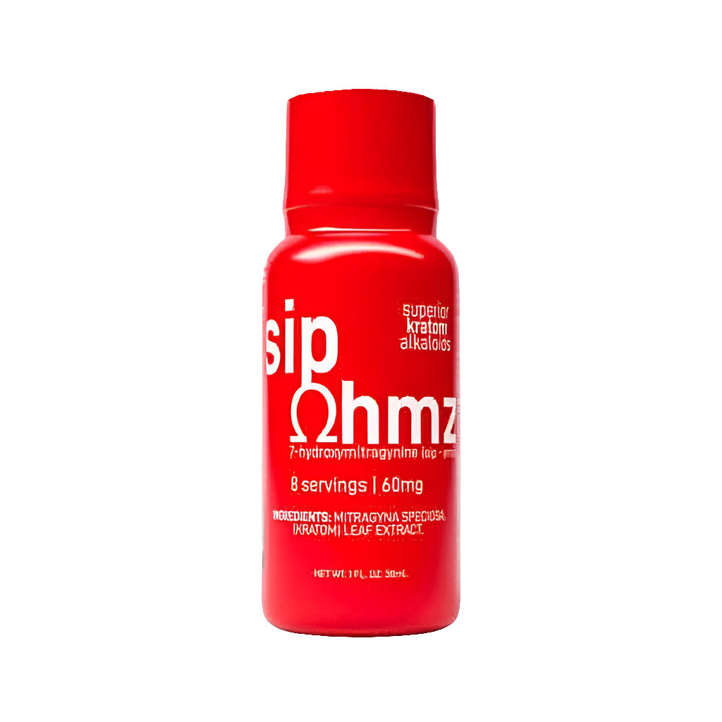 Sip Ohmz 7-Hydroxymitragynine Shots bottle with potent ohmz kratom extract
